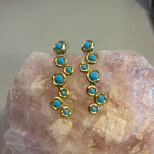 Vintage Rafaelian Gold Tone and Turquoise Bead Post Back Drop Earrings